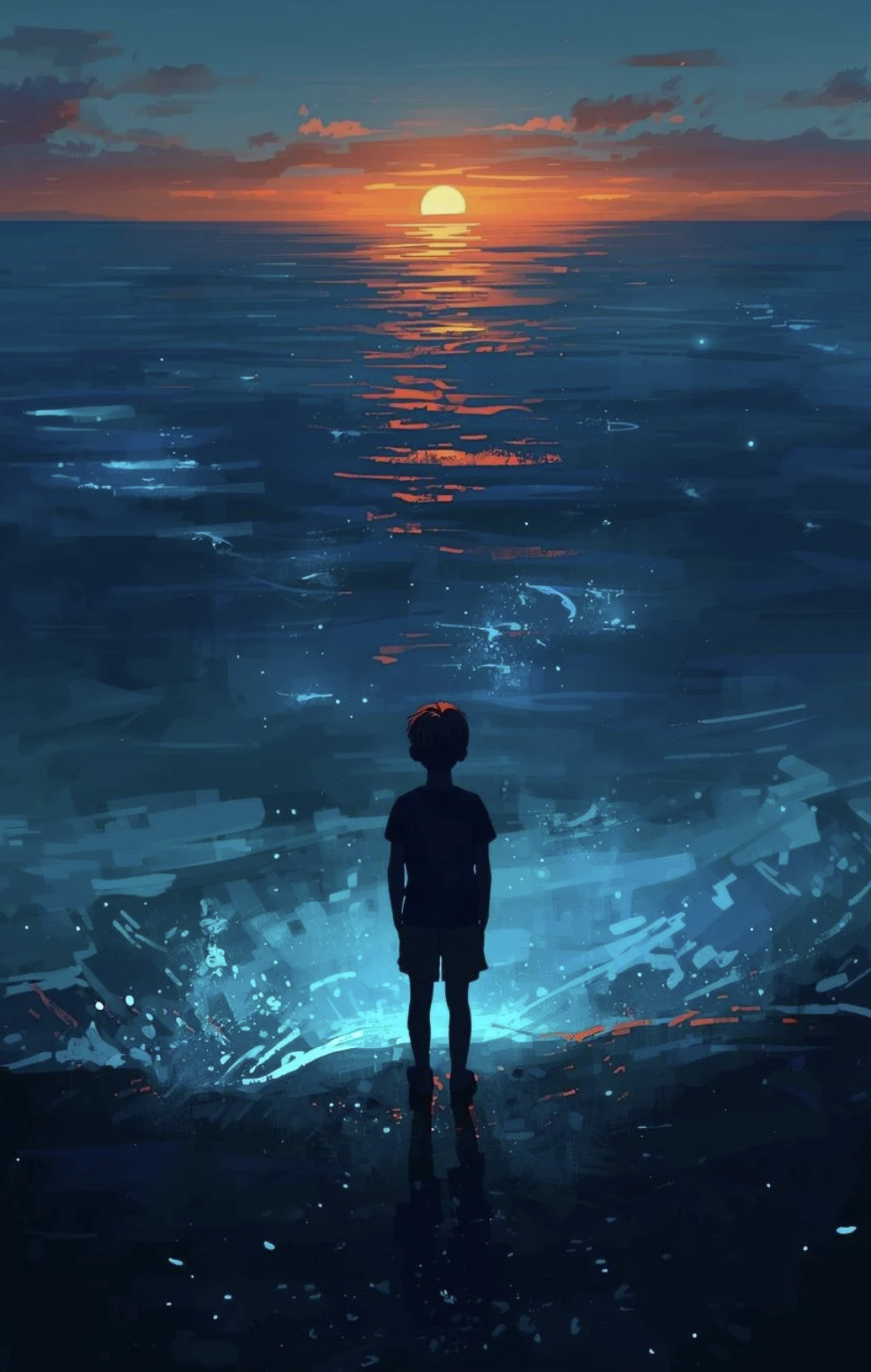 A boy and a luminescent sea